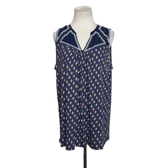 Poof Blue print sleeveless boho tunic top size XL - Picture 9 of 10